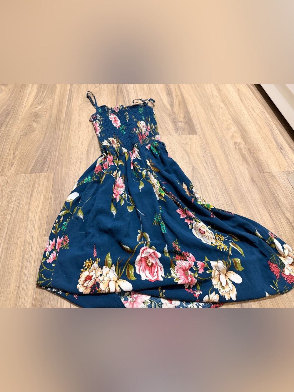 Girls' Teal Floral Smocked Sundress
